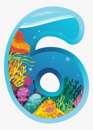 蓝色数字6免抠