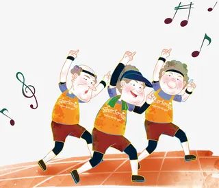 卡通跳广场舞的老人们免抠