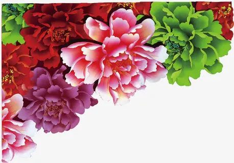 彩色中国风牡丹风景装饰免抠