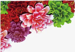 彩色中国风牡丹风景装饰免抠