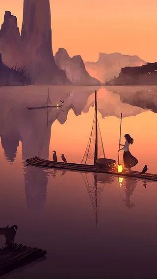 夕阳湖畔风景图高清