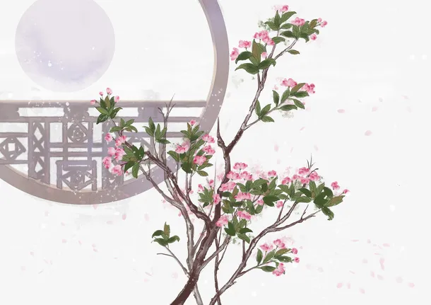 春天樱花花朵树枝窗棂免抠