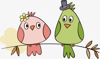 树枝上的恋爱小鸟免抠