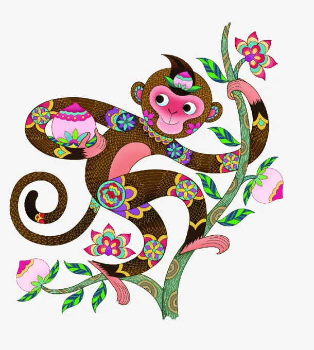 树枝猴子装饰免抠