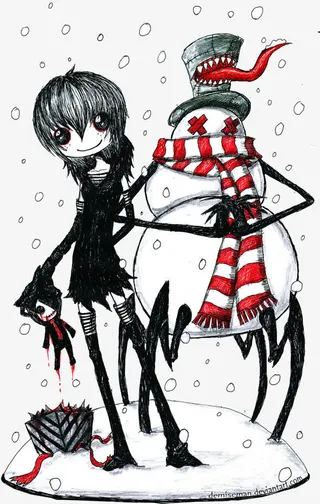 手绘卡通雪人大眼睛女孩免抠