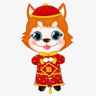 卡通拿中国结的小狗免抠图免抠