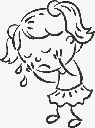 手绘哭泣的小女孩免抠