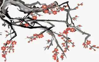 手绘红色水墨梅花植物免抠