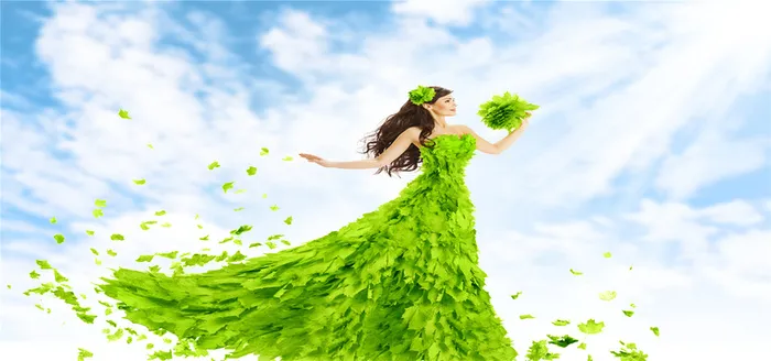 创意绿叶美女淘宝服装海报高清