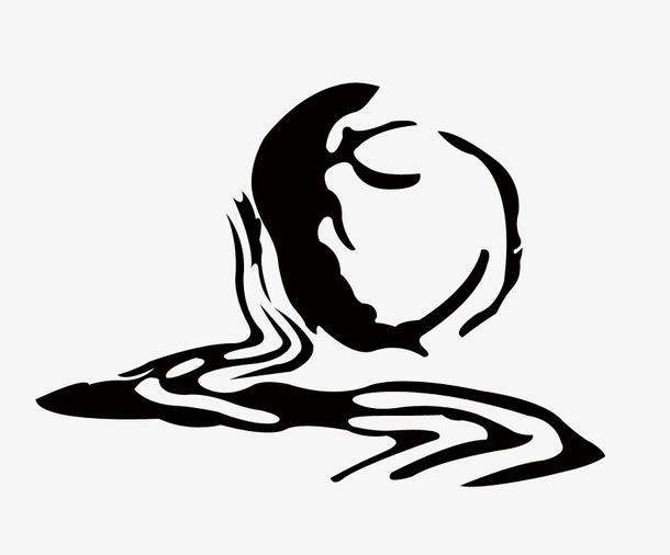 黑色手绘翻倒的酒坛子免抠