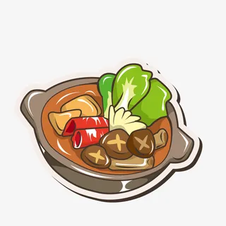 手绘一锅火锅png免抠