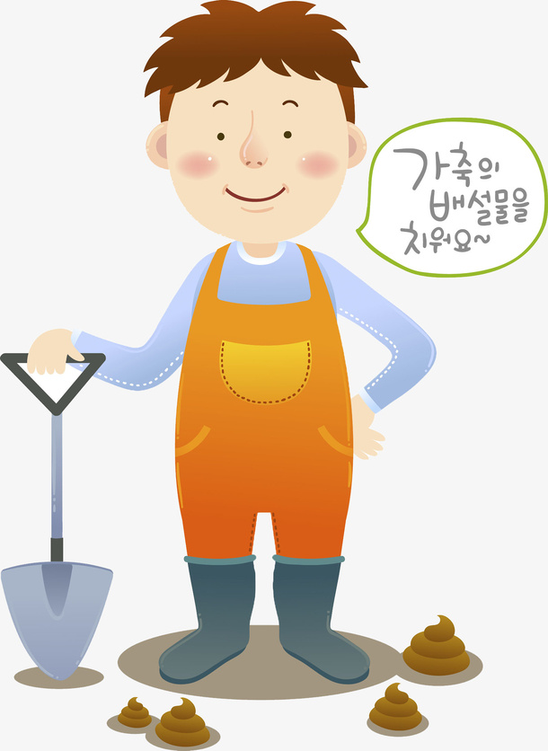 手绘挖树男孩免抠