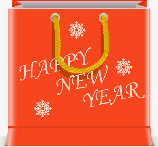 冬日橙色新年礼袋免抠