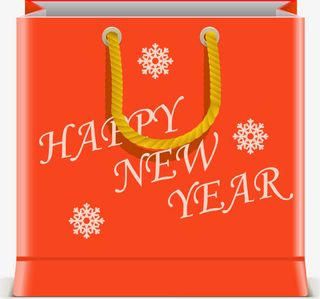 冬日橙色新年礼袋免抠