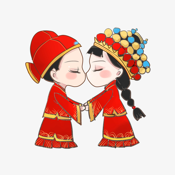 中式新郎新娘吻免抠