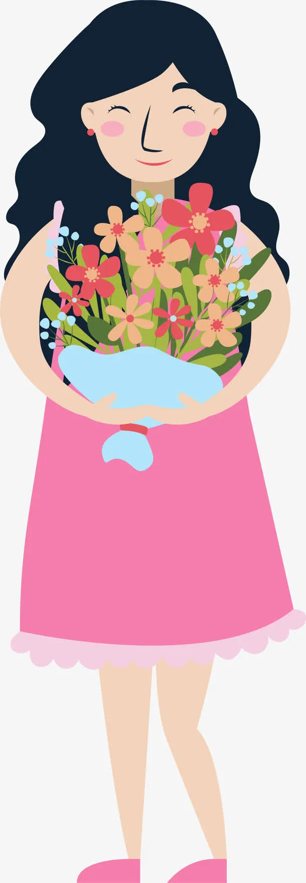 妇女节手捧鲜花的女人免抠