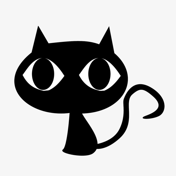 手绘卡通黑色大眼睛小猫免抠