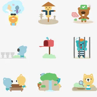 小熊稻草人插画免抠