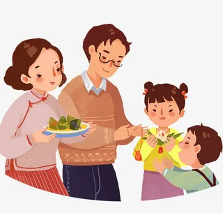 手绘装饰插图端午节一家人一起吃免抠