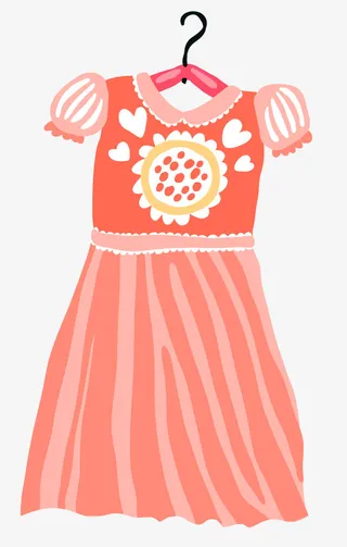 手绘红色儿童连衣裙免抠