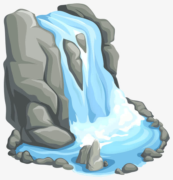 手绘游戏瀑布石头水流免抠