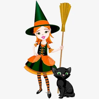 卡通拿着魔法扫帚的小女巫免抠