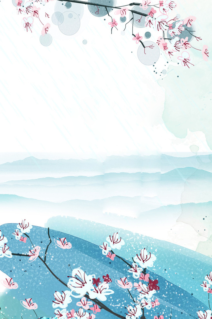粉色桃花蓝色背景素材高清
