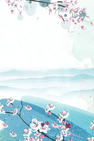 粉色桃花蓝色背景素材高清