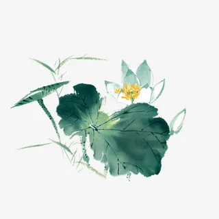 古风水墨荷花免抠