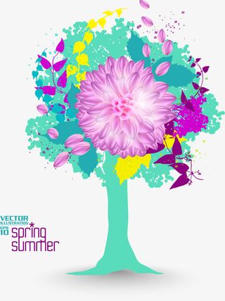 绚丽色彩春季树木免抠