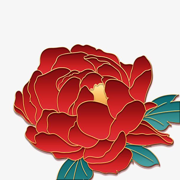 红色国潮花元素PNG素材国潮风免抠