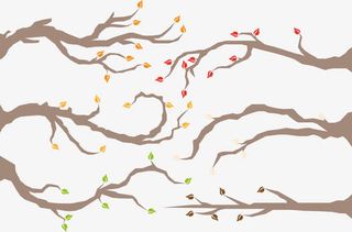 手绘树枝多色小花点缀免抠