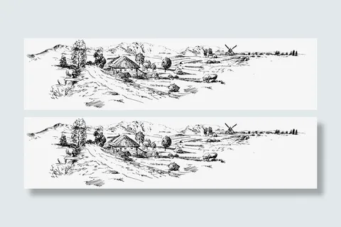 农村风光插画免抠