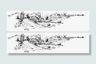 农村风光插画免抠