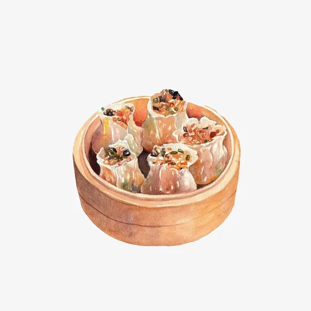 卡通手绘皮薄馅多烧卖素材免抠
