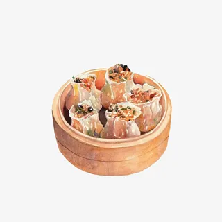 卡通手绘皮薄馅多烧卖素材免抠