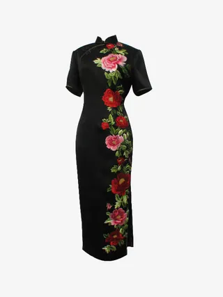 黑色半袖女装旗袍免抠