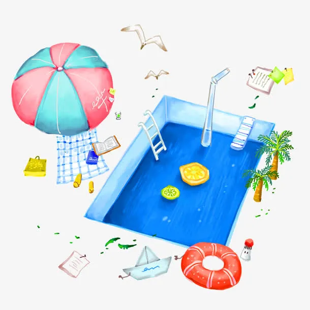 卡通游泳池素材免抠