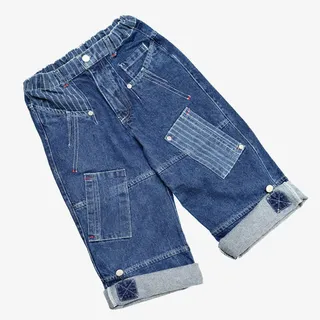 儿童卷边牛仔裤免抠