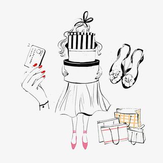 卡通疯狂买买买的PSD分层免抠