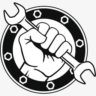 卡通黑色圆形手拿扳手图标设计免免抠