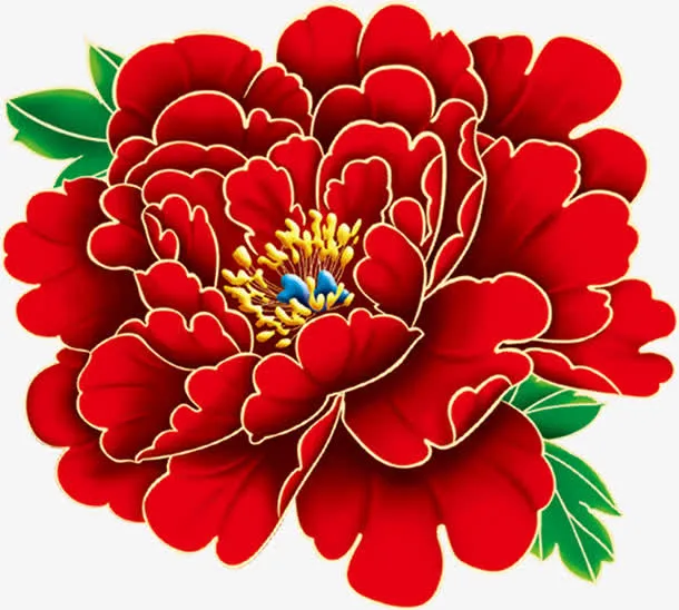 红色手绘盛开牡丹花七夕情人节免抠