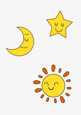 少儿儿童卡通手绘星星月亮太阳形象免抠