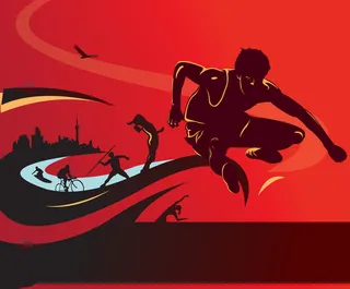 红色运动会跨栏剪影背景高清