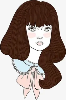 手绘卡通中长发美女免抠