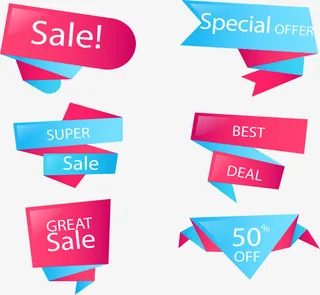 蓝粉色小清新打折标志免抠