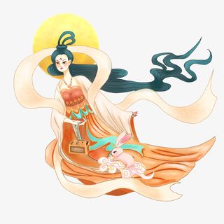 中秋节嫦娥奔月玉兔手绘免抠