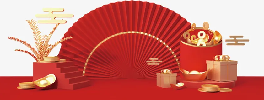 C4D展台，年货节，喜庆，高清，科技免抠