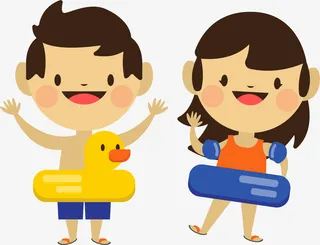微笑扁平游泳小孩免抠