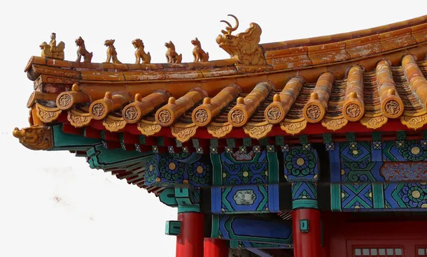 中国风古建筑宫殿金色琉璃瓦屋角屋檐免抠